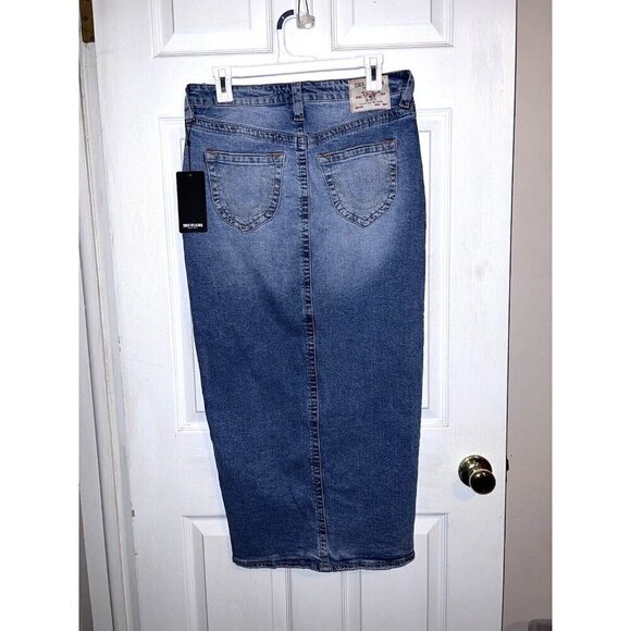 NWT LUCKY BRAND Denim Medium Wash Maxi Skirt w Front Slit Size 4/27 - Picture 5 of 10